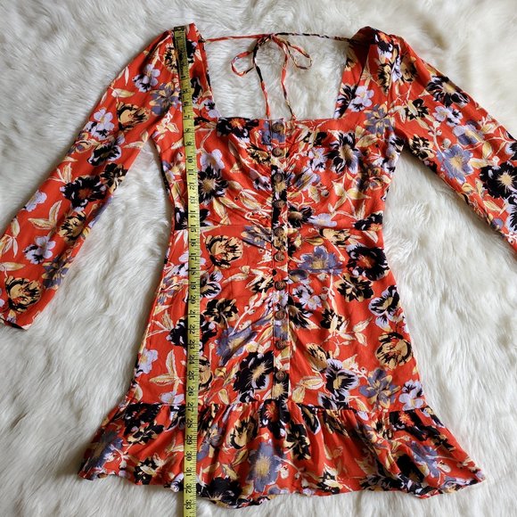 Free People Red Floral Button Front Dress Size 6 NWT - Picture 15 of 16